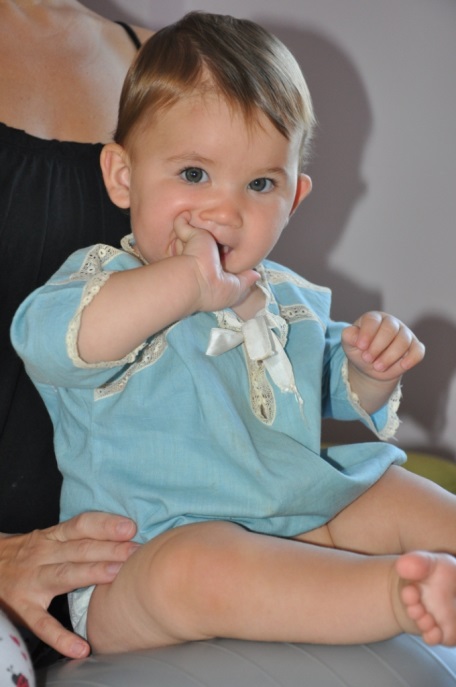 my 6 months old daughter in a vintage top worn by her father when he was a baby