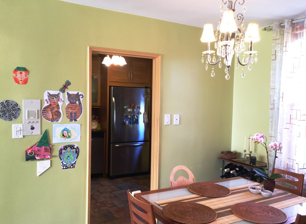 temporary artwork display in the dining area